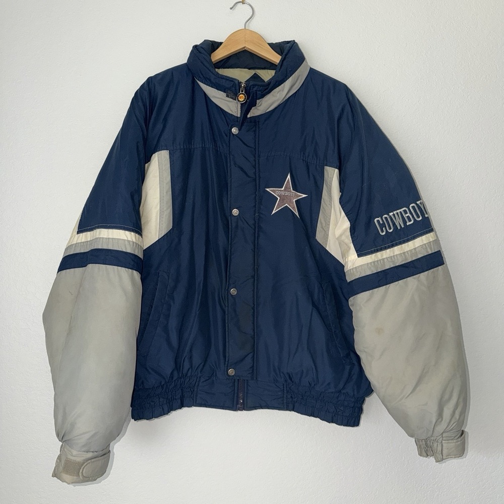 Vintage 90s Dallas Cowboys NFL Puffer Jacket Coat Blue White Men's XL Football